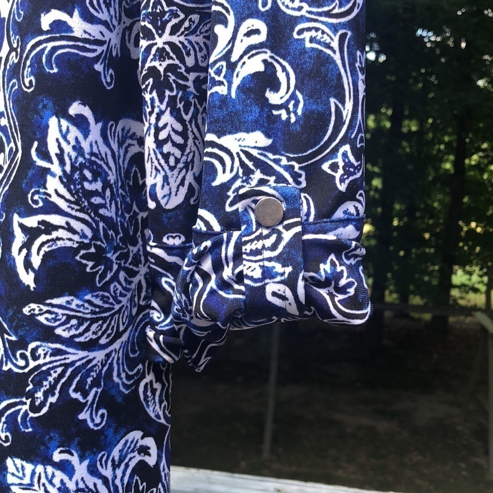 WHITE HOUSE BLACK MARKET TUNIC/DRESS XL Pit to Pit 22 1/2" Blues Blacks Preworn - Picture 5 of 15